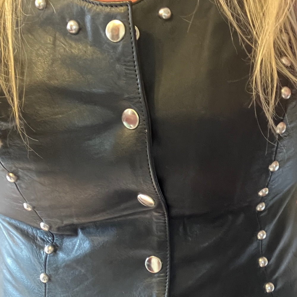 Sexy  Black Leather Vest with Silver Accents - Picture 2 of 11